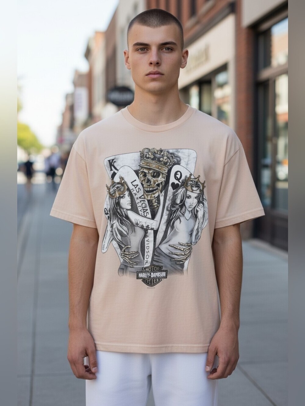 Harley Davidson Mens XL Las Vegas Skeleton Motorcycle King With His Queens Shirt